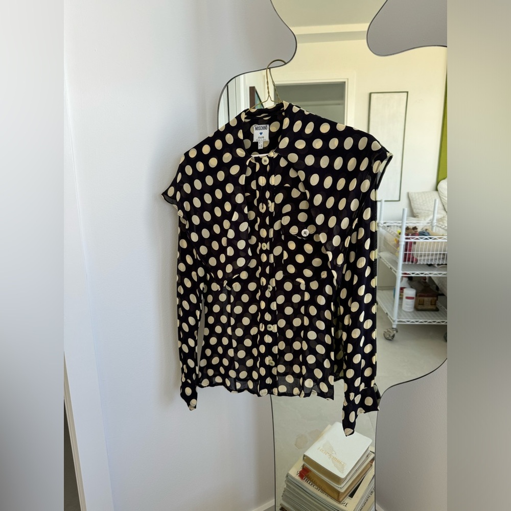 Vintage Moschino Navy Cream Polka dot Blouse